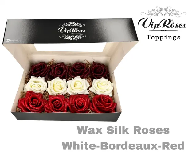 Wax Silk Roses Red White Bordeaux Mix 10 cm