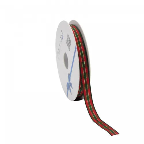 Vianočná dekorácia stuha Xmas Chequered návin 15 m, 10 mm