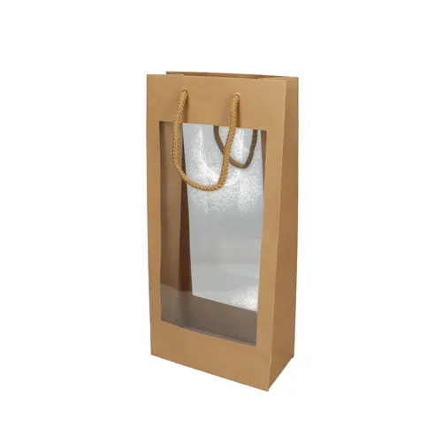 Darčeková taška s dvomi okienkami hnedá 18 × 9 × 38 cm