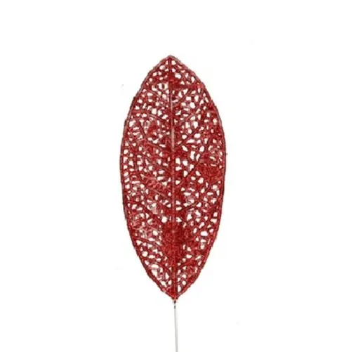 Vianočná dekorácia paličky list glitter červená 14 × 6 cm