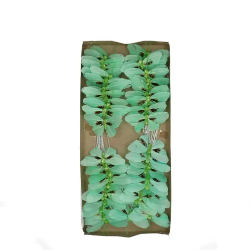 Motýľ z peria na drôte zelený ⌀ 9 × 5 cm