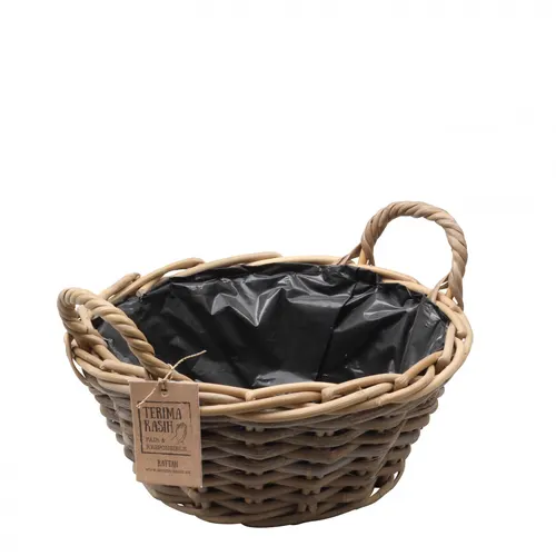 Ratanový nízky košík Terima s uchom hnedý ⌀ 31 × 13 cm