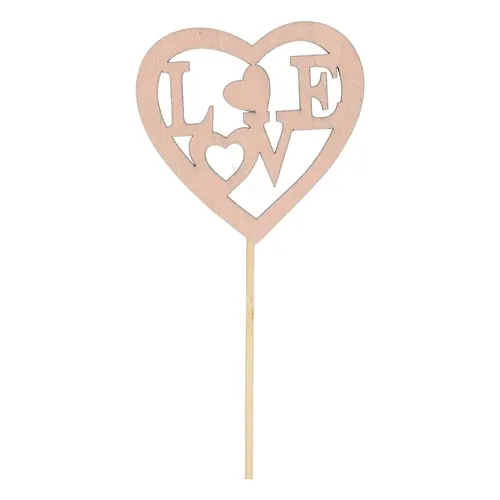Drevené srdce Love ružové na zápichu 50 cm