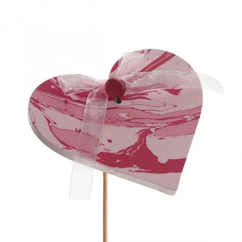 Mramorované srdce ružové na zápichu 50 cm