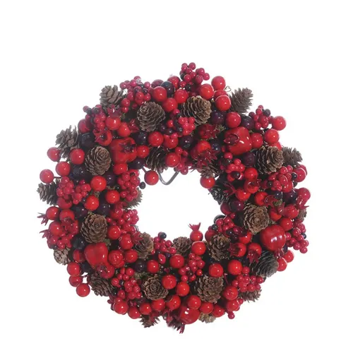 Veniec zo šišiek s bobuľami červený ⌀ 28 cm