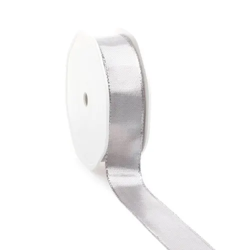 Vianočná dekorácia stuha metalický strieborná návin 25 m, 25 mm