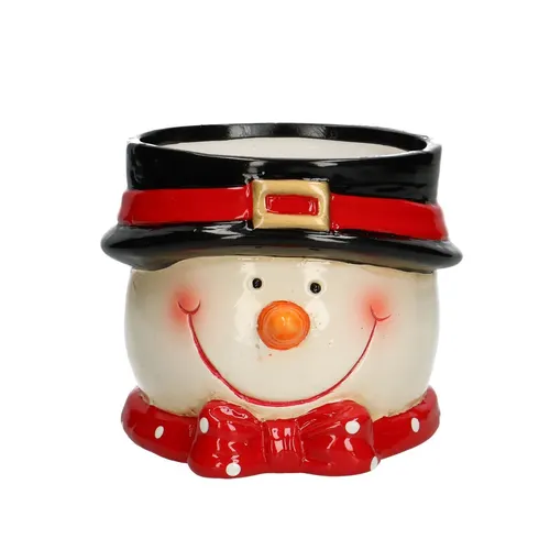 Vianočná dekorácia Snowman kvetináč červená ⌀ 11 × 9,5 cm