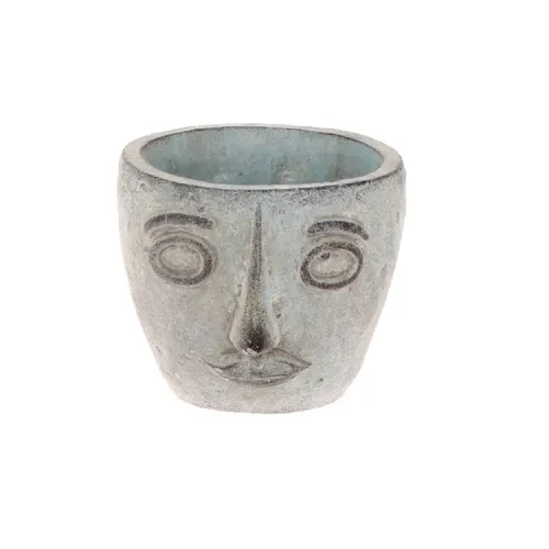 Keramický kvetináč s tvárou sivý ⌀ 14,5 × 12 cm