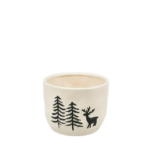Vianočná dekorácia keramika X-Mas kvetináč krémová ⌀ 12,5 × 9,5 cm