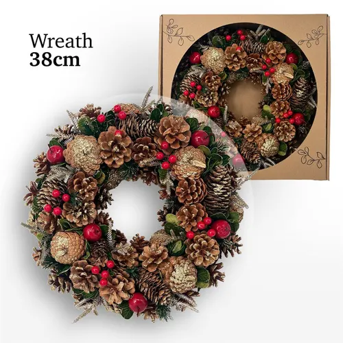 Wreath Red/gold 38 cm