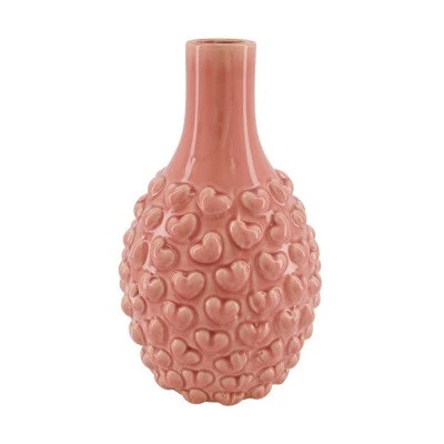 Keramická váza so srdiečkami ružová ⌀ 4 až 21,5 × 35,5 cm