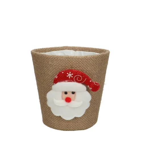 Vianočná dekorácia obal na kvetináč Santa hnedá ⌀ 13,5 × 13 cm