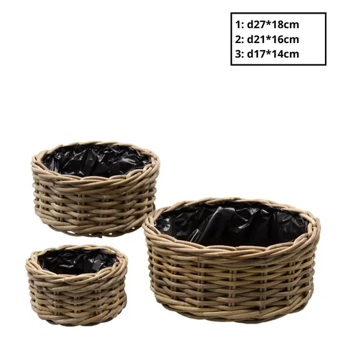Ratanové podlhovasté košíky Terima hnedé ⌀ 27 × 18 cm, sada 3 ks