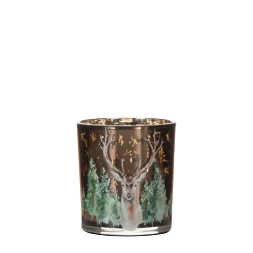 Vianočná dekorácia Tea light držiak Deer zelená ⌀ 7 × 8 cm