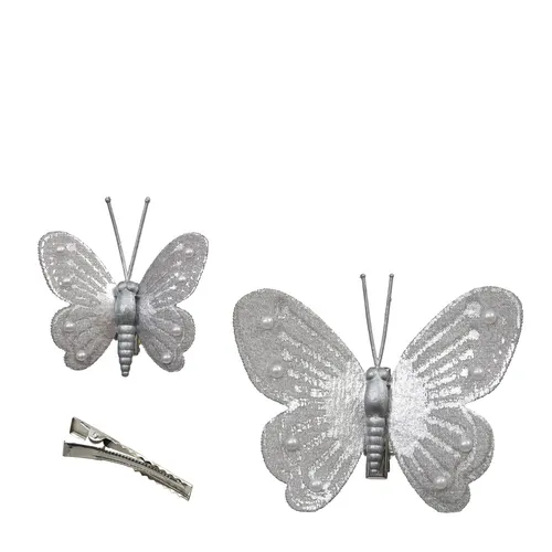 Motýľ s klipom strieborný 8 cm