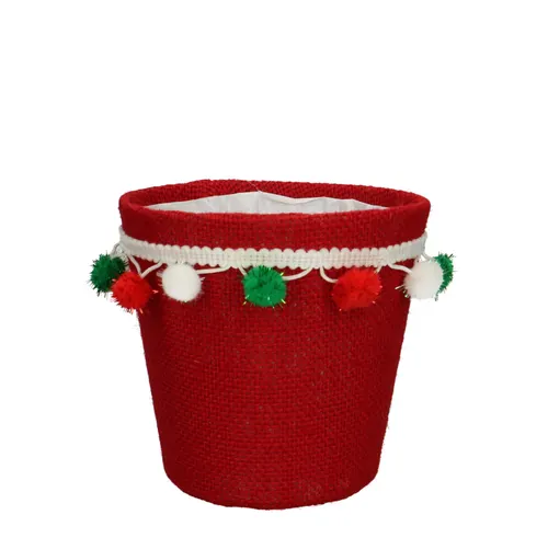 Vianočná dekorácia obal na kvetináč pompon červená ⌀ 13,5 × 13 cm