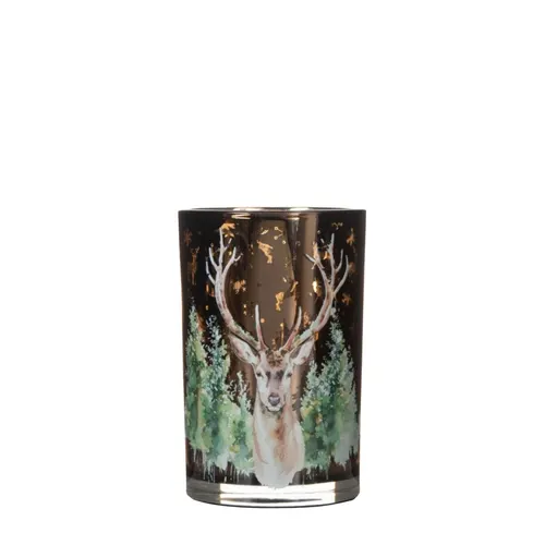 Vianočná dekorácia Tea light držiak Deer zelená ⌀ 10 × 12,5 cm