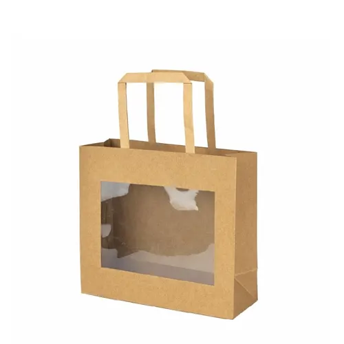 Darčeková taška s okienkom hnedá 18 × 12 × 22 cm
