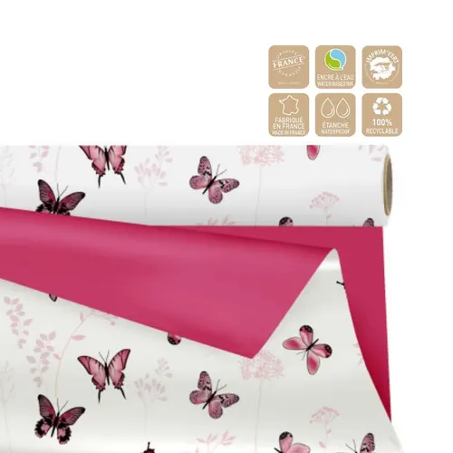 Matný obojstranný celofán Floraison Clayrton fuksiový 80 cm, návin 25 m