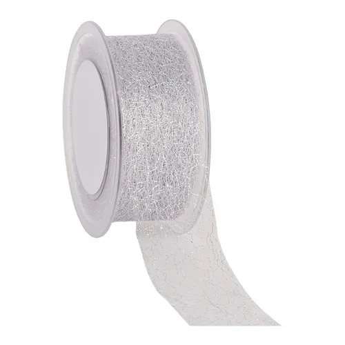 Vianočná dekorácia stuha C-Shiny web strieborná návin 25 m, 38 mm