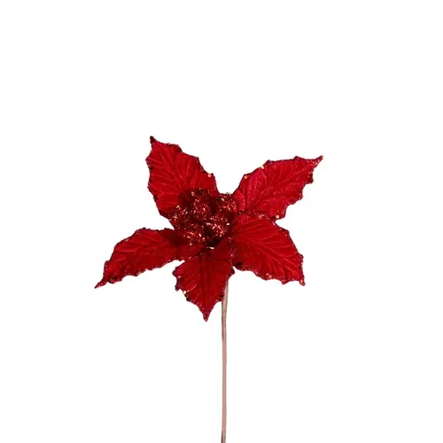 Vianočná dekorácia dekoračný poinsettia/wire červená 10 cm