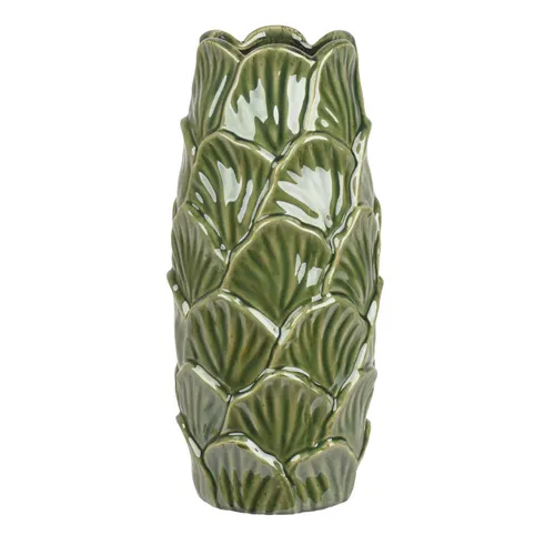 Keramická váza s botanickým motívom zelená ⌀ 16 × 37 cm