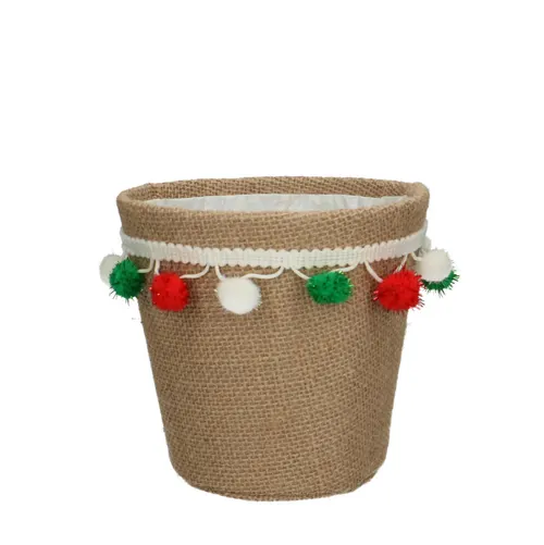 Vianočná dekorácia obal na kvetináč pompon hnedá ⌀ 13,5 × 13 cm