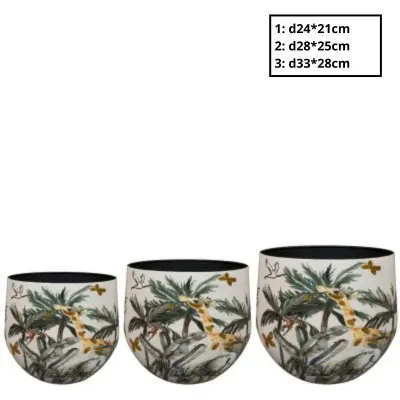 Kovové kvetináče Safari krémové ⌀ 33 × 28 cm, sada 3 ks