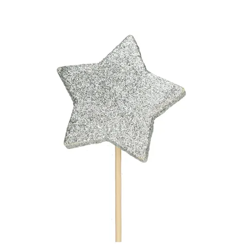Trblietavá hviezda strieborná na zápichu ⌀ 7 cm