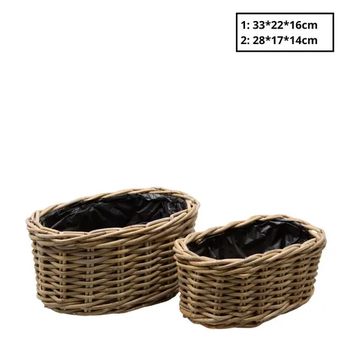 Ratanové podlhovasté košíky Terima hnedé 33 × 22 × 16 cm, sada 2 ks